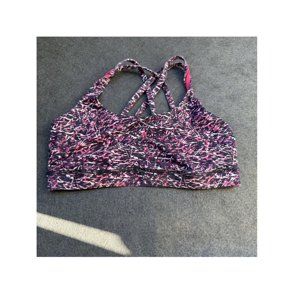 Lululemon 10 sports bra Pink & Black Patterned Strappy open back caged gym A5